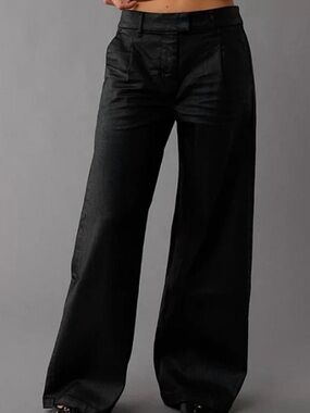 AE Stretch High-Waisted UltraWide-Leg Coated Trouser Jeans Black